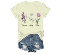 Genérico Camisetas Manga Corta Mujer Fdt Floral Camiseta Tango De Cuello con Estampado Flores Basicas Moda Verano Deporte Algodon Algodón Top Elegante Blusas Womens Shirt Ropa Camisa Beige M