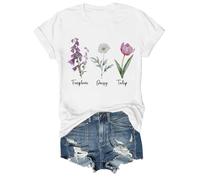 Genérico Camisetas Manga Corta Mujer Fdt Floral Camiseta Tango De Cuello con Estampado Flores Basicas Moda Verano Deporte Algodon Algodón Top Elegante Blusas Womens Shirt Ropa Camisa Blanco XL