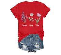 Genérico Camisetas Manga Corta Mujer Fdt Floral Camiseta Tango De Cuello con Estampado Flores Basicas Moda Verano Deporte Algodon Algodón Top Elegante Blusas Womens Shirt Ropa Camisa Rojo S
