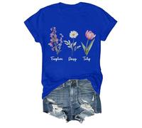 Genérico Camisetas Manga Corta Mujer Fdt Floral Camiseta Tango De Cuello con Estampado Flores Basicas Moda Verano Deporte Algodon Algodón Top Elegante Blusas Womens Shirt Ropa Camisa Azul XL