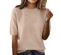 Genérico Camisetas Manga Corta Mujer para Mujer Primavera 2026 Cuello Camisa De Punto Elegante Ligero Corta Verano Ropa Camiseta Talla Grande Blusa Algodon Ladies Shirts Deporte Womens T Oro Rosa S