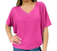 Genérico Camisetas Manga Corta Mujer Verano Algodón Take A Chance Top Tops De Murciélago para Mujeres Punto con Cuello En V Blusa Camiseta Algodon Camisas Ropa Women Shirt T-Shirt Tshirt For Rosa S