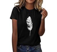 Genérico Camisetas Manga Corta Mujer Verano para Mujer Camiseta Informal con Estampado De Plumas Holgada A La T Shirts For Women Algodón Basica Ropa Algodon Roupa Mulher Womens Blusas Camisas Negro L