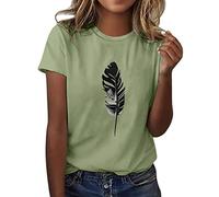 Genérico Camisetas Manga Corta Mujer Verano para Mujer Camiseta Informal con Estampado De Plumas Holgada A La T Shirts For Women Algodón Basica Ropa Algodon Roupa Mulher Womens Blusas Camisas