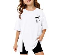 Genérico Camisetas Manga Corta Niña Camiseta De Manga Corta Estampada para Niña Moderna con Mangas con Aberturas Y Cuello Redondo Informal