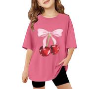 Genérico Camisetas Manga Corta Niña Camiseta De Manga Corta para Niña con Estampado Floral De Cerezas Ligera E Informal Ideal para El Verano Y Cómoda para El Uso Diario