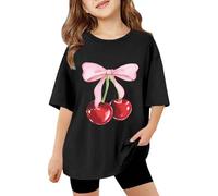 Genérico Camisetas Manga Corta Niña Camiseta De Manga Corta para Niña con Estampado Floral De Cerezas Ligera E Informal Ideal para El Verano Y Cómoda para El Uso Diario