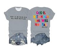 Genérico Camisetas Mujer Algodón Manga Corta De Tamaño para Mujer Camiseta con Inspiradoras Está Dentro Woman T Shirt Basicas Basica Algodon Anchas Ropa Casual Básica Blusas T-Shirt Camisas Grey XL