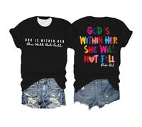 Genérico Camisetas Mujer Algodón Manga Corta De Tamaño para Mujer Camiseta con Inspiradoras Está Dentro Woman T Shirt Basicas Basica Algodon Anchas Ropa Casual Básica Blusas T-Shirt Camisas Negro L