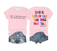 Genérico Camisetas Mujer Algodón Manga Corta De Tamaño para Mujer Camiseta con Inspiradoras Está Dentro Woman T Shirt Basicas Basica Algodon Anchas Ropa Casual Básica Blusas T-Shirt Camisas Rosa XXL