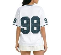 Genérico Camisetas Mujer Y2K GráFico de NúMeros Sobredimensionado Cuello en V Camiseta Tipo Jersey Vintage Ropa Callejera de Los AñOs 90 Camiseta de Rayas Holgada de Verano Manga Corta FúTbol