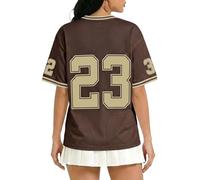 Genérico Camisetas Mujer Y2K GráFico de NúMeros Sobredimensionado Cuello en V Camiseta Tipo Jersey Vintage Ropa Callejera de Los AñOs 90 Camiseta de Rayas Holgada de Verano Manga Corta FúTbol