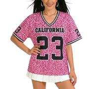 Genérico Camisetas Mujer Y2K GráFico de NúMeros Sobredimensionado Cuello en V Camiseta Tipo Jersey Vintage Ropa Callejera de Los AñOs 90 Camiseta de Rayas Holgada de Verano Manga Corta FúTbol