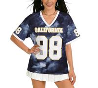 Genérico Camisetas Mujer Y2K GráFico de NúMeros Sobredimensionado Cuello en V Camiseta Tipo Jersey Vintage Ropa Callejera de Los AñOs 90 Camiseta de Rayas Holgada de Verano Manga Corta FúTbol