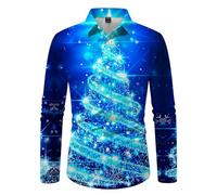 Genérico Camisetas Navidad - Camisa Informal De Negocios Navideña para Hombre Cómoda De Cuello Holgado De Manga Larga con Vaca Linda Navideña