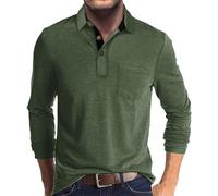 Genérico Camisetas Personalizadas Hombre - Camisetas Blancas Hombre Camiseta de Manga Larga con Cuello Abotonado y Solapa de Color Liso para otoño e Invierno para Hombre