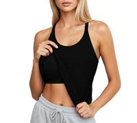 Genérico Camisetas Pilates Mujer Tirantes Camiseta de Yoga Sin con Sujetador Incorporado para Entrenamiento Físico y Uso Casual Diario (Black, XXL)
