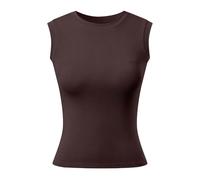 Genérico Camisetas sin mangas informales para mujer con sujetador incorporado y cuello redondo para festivales de música al aire libre de verano y uso diario. (Coffee, L)