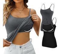 Genérico Camisola con Sujetador Incorporado para Mujer, Top Ajustable, Tirantes Finos Ajustables, Camisetas de Yoga para Entrenamiento, Top Deportivo Acolchado Ajustable con Sujetador (Gris,S)