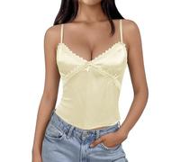 Genérico Camisola Femenina con Tirantes Escote en V Pronunciado Ribete Encaje Floral Espalda Descubierta Total Tela Terciopelo Ligero Estilo Casual Elegante para Vacaciones veraniegas