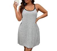 Genérico Camisón Corto de Tirantes Che Mise para Mujer,Negligé Casual de Talla Grande,Camisón Corto Ligero y Suave de Verano,Gris XXL