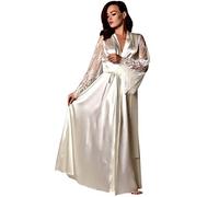 Genérico Camisón de Seda Satinada Ropa de Dormir Larga lencería camisón de Encaje Ropa íntima para Mujer (White XXL)