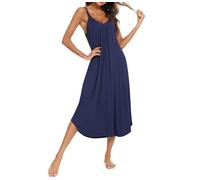 Genérico Camisón de Tirantes Che Mise para Mujer - Camisón Largo Holgado Informal de Verano - Camisones Suave,Ligero y Cómodo,Color Azul Marino,Talla S