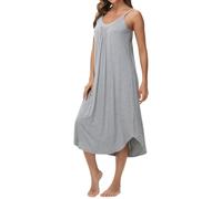 Genérico Camisón Largo Holgado de Corte Holgado Color Gris Claro con Tirantes Che Mise para Mujer - Camisón Largo Informal de Verano - Camisones Suave,Ligero y Cómodo Color Gris Claro S