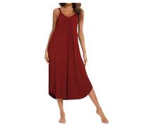 Genérico Camisón Largo Holgado de Corte Holgado Color Rojo XL con Tirantes Che Mise para Mujer - Camisón Largo Informal de Verano - Camisones Suave,Ligero y Cómodo - Ropa de Dormir Roja XL