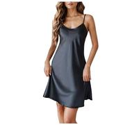 Genérico camisón para mujer, raso y lencería sexy, corta, tirantes finos con cuello en V, para el hogar, ropa ligera, Le Noir, M