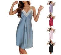 Genérico Camisón Sexy Mujer Largo, Camisón de Dama en Seda Satén Elegante y Confortable para una Experiencia de Descanso Superior con Diseño de Lencería Fina (Red, XXL)