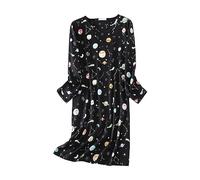 Genérico Camisón Talla Grande Algodón Pijama Mujer Manga Larga Vestido Animado Lindo Ropa Primavera (Black, XL)