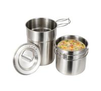 Genérico Camp Cookware - Acero inoxidable Lid 10,6 x 1 cm, gran copa 10,7 x 13,5 cm, pequeña copa 10,7 x 9,7 cm | Portable Camping Pot Set, Space-Saving Survival Cooking Gear | Ideal for Hiking