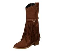 Generico Camperos Texanos Mujer Occidental Texanos Botines de media pantorrilla Botas Altas Mujer con Tacón Boots Equitación Botas Mujer Indios Botines Cremallera de Vaquero Cowgirl Botas, marrón, 40