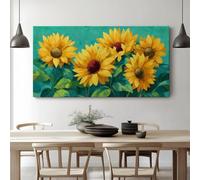 Genérico Campestre Vintage Flores Girasoles Elegante cuadro de lienzo enmarcado Rústico Campestre Vegetal para decoración de cocina, comedor y pasillo, con kit de fijación 120 x 80 cm