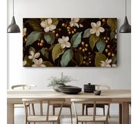 Genérico Campestre Vintage Plantas Flores Blancas Elegante cuadro de lienzo enmarcado Rústico Campestre para decoración de cocina, comedor y pasillo, con kit de fijación 40 x 30 cm