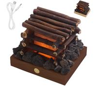 Genérico Campfire Table Lamp Wooden Decor, USB Rechargeable 3 Mode LED Faux Fire Night Light, Handmade Touch Dimming Simulated Bonfire Lights with Flame Sound for Bedroom Living Room