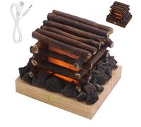 Genérico Campfire Table Lamp Wooden Decor, USB Rechargeable 3 Mode LED Faux Fire Night Light, Handmade Touch Dimming Simulated Bonfire Lights with Flame Sound for Bedroom Living Room