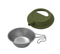 Genérico Camping Mug - Stainless Steel Foldable Handle Kettle, Outdoor Backpacking Cup with Lid, Temperature Retaining Metal, Ergonomic Carry Handle, Portable Drinkware for Hot & Cold Drinks