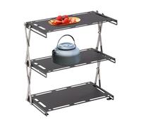 Genérico Camping Storage Rack - 3 Tier Foldable Stand for Outdoor | Stainless Steel with Compact Build, Picnic Display Organizer, Kitchen Rack for Fishing BBQ Yard Backyard Indoor Travel
