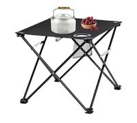 Genérico Camping Table, Folding Outdoor Table, Portable Travel Desk, 2 Built-In Cup Holders, Lightweight Oxford Cloth, Picnic Beach Patio Use, 18.9x18.9x17.32 Inches, Black, 1 Piece