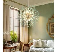 Genérico Candelabro moderno de diente león cristal for dormitorio, sala estar, lámpara colgante fuegos artificiales nórdicos verdes, LED Sputnik plateada(Green,D50CM_WARM WHITE)