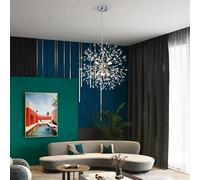 Genérico Candelabro moderno de diente león cristal for dormitorio, sala estar, lámpara colgante fuegos artificiales nórdicos verdes, LED Sputnik plateada(Clear,D60CM_COLD WHITE)