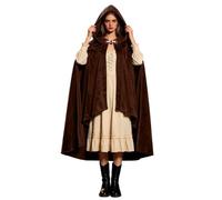 Generico Capa medieval y renacentista con capucha para mujer campana larga elegante y cómoda disfraz de vampiro, bruja o vikingo, perfecto para Halloween y Cosplay