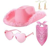 Genérico Cappello Cowboy Rosa Costume - 40x33x14 cm 4 Cappelli Cowgirl Peluche, Maschera Fotografica Carnivale Ragazze Donna | Gioco Ruolo Compleanno Halloween Festa A Tema Notturna Accessorio Trucco