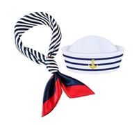 Genérico Captain Hat - 56cm Metal Cotton Polyester | Sailor Hat | Blue Striped Sailor Costume Scarf | Nautical Marine Captain Outfit | Role Play Party Fancy Dress Halloween Yacht Party Accessory