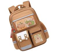 Genérico Capybara Backpack - Cartoon Animal Bookbag, Capybara Rabat Backpack | Bolsa De Escuela Casual Para Niñas Con 6 Insignias Y 1 Colgante, Mochila De Viaje Para Camping, Ocio, marrón, Se référer