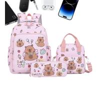 Genérico Capybara Backpack - Cartoon Bookbag Set | Cute Kids Daily Travel Backpack | 3-Piece Set with Lunch Bag Pencil Case, for School Outdoor, 38x28x13cm