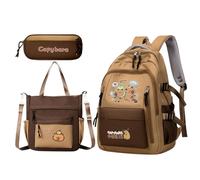 Genérico Capybara Backpack, Cartoon School Bag, Aesthetic Bookbag Set, Laptop Compartment, Pencil Case & Tote Included, for Boys Girls, Students, Travel, Outdoor Adventure and More, multicolor, Back