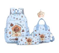 Genérico Capybara Backpack with Lunch Box and Pencil Case 3pcs, Kawaii Cartoon Backpack, Laptop Travel Bag (Blue)